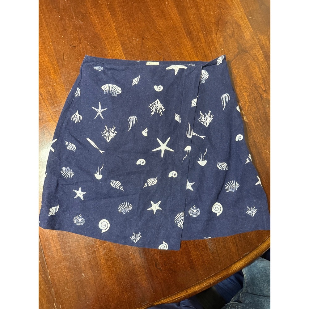 A New Day Navy Blue Seashell Starfish Nautical Print Wrap Mini Skirt Size 4